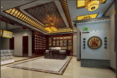 米东古朴典雅的中式茶叶店大堂设计效果图