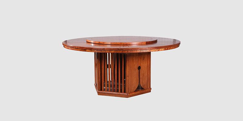 米东中式餐厅装修天地圆台餐桌红木家具效果图